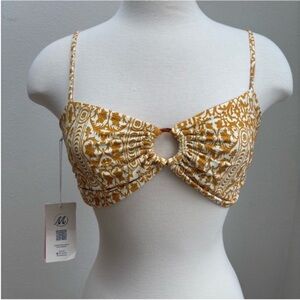 Maaji Reversible Bikini Top Pomona Amber Floral Tribal Boho Yellow Gold Size XL